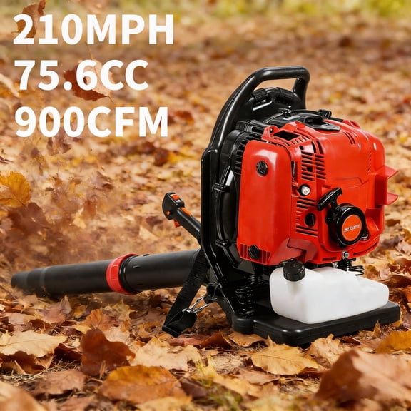 75.6CC Gas Backpack Leaf Blower, 5 HP Engine, High-Performance 900 CFM, 210 MPH, Ergonomic Harness With Cruise Control, Low Vibration 4-Stroke Engine