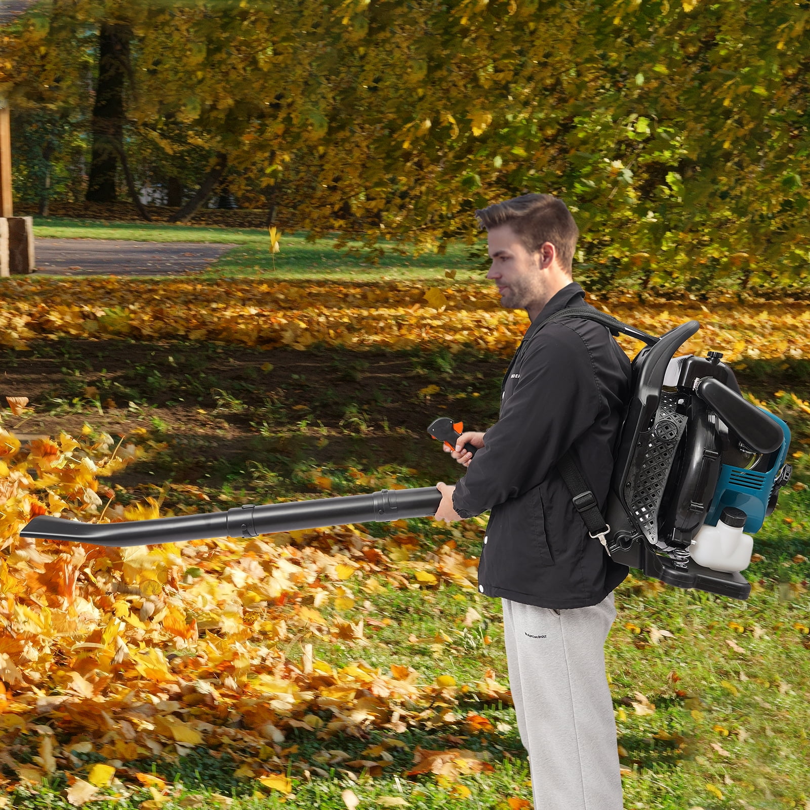 75.6cc Backpack Leaf Blower - 4-Stroke Gasoline Powered, 7000rpm, Adjustable Speed, High Air Volume, Comfortable Design for Yard, Lawn & Snow Cleaning