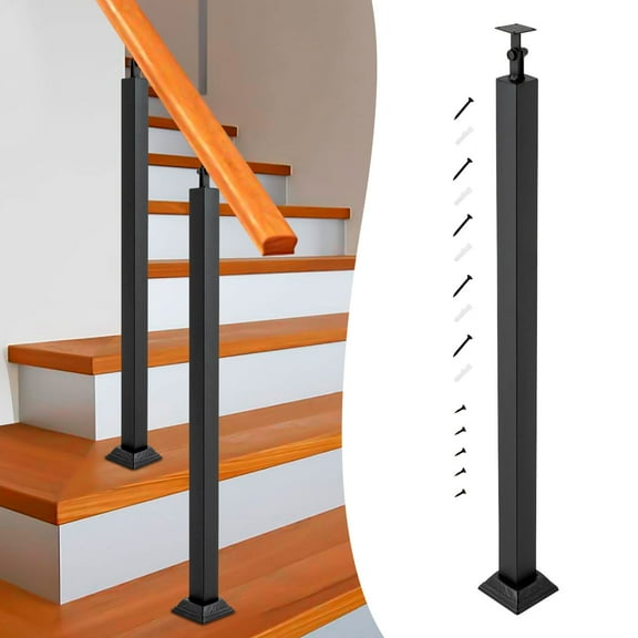 75/85/90cm Iron Step Handrails Railing For 1-2 Step Handrail Indoor/Outdoor Deck Hand Rail 270° Angle Bracket, Banister Column for attics, Office Buildings, Decks, Patio railings