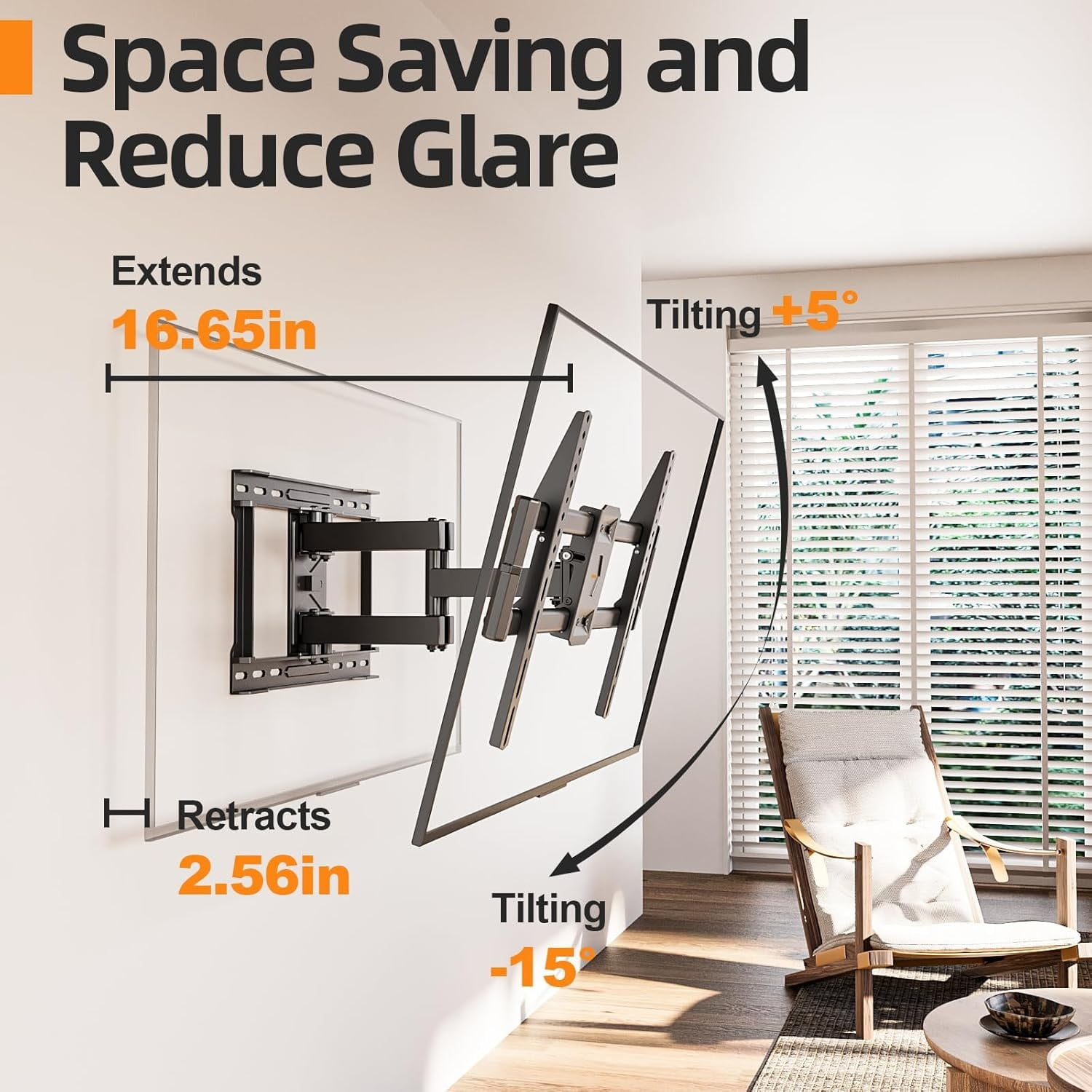 75 85 inch Full Motion TV Wall Mount for 40-86'' TV Mount, Heavy Duty Adjustable articulating Bracket Tilt Swivel Extension Level, 16" Studs, 132 lbs for 65 70 75+ TVs