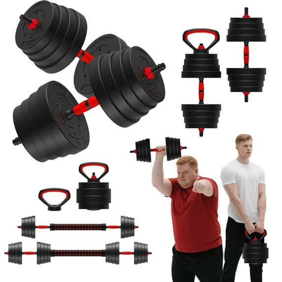 75lb Adjustable Dumbbell Set, 4-in-1 Free Weights with Connector – Convertible to Barbell, Kettlebells & Push-Up Stands for Home Gym, Non-Slip Grip