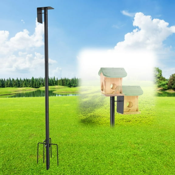 75'' Bird Feeder Pole with 5-Pronged Bracket, Adjustable Heavy Duty Bird House Pole for Outdoor, Matte Black