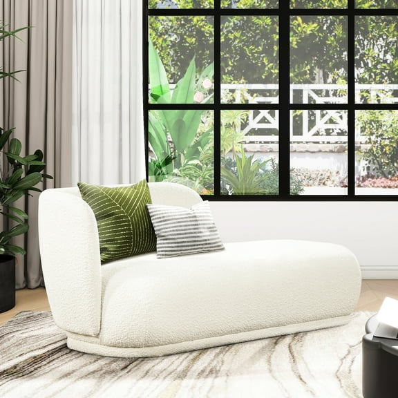 75" Chaise In White Boucle - Minimalist Modern Design Seating Area Construction