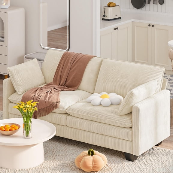 75'' Cloud Couches for Living Room, Noelse 2 Seater Modular Sofa with Double Layer Cushions, Love Seat Couch with Removable Washable Corduroy Fabric for Living Room Bedroom and Apartment, Beige