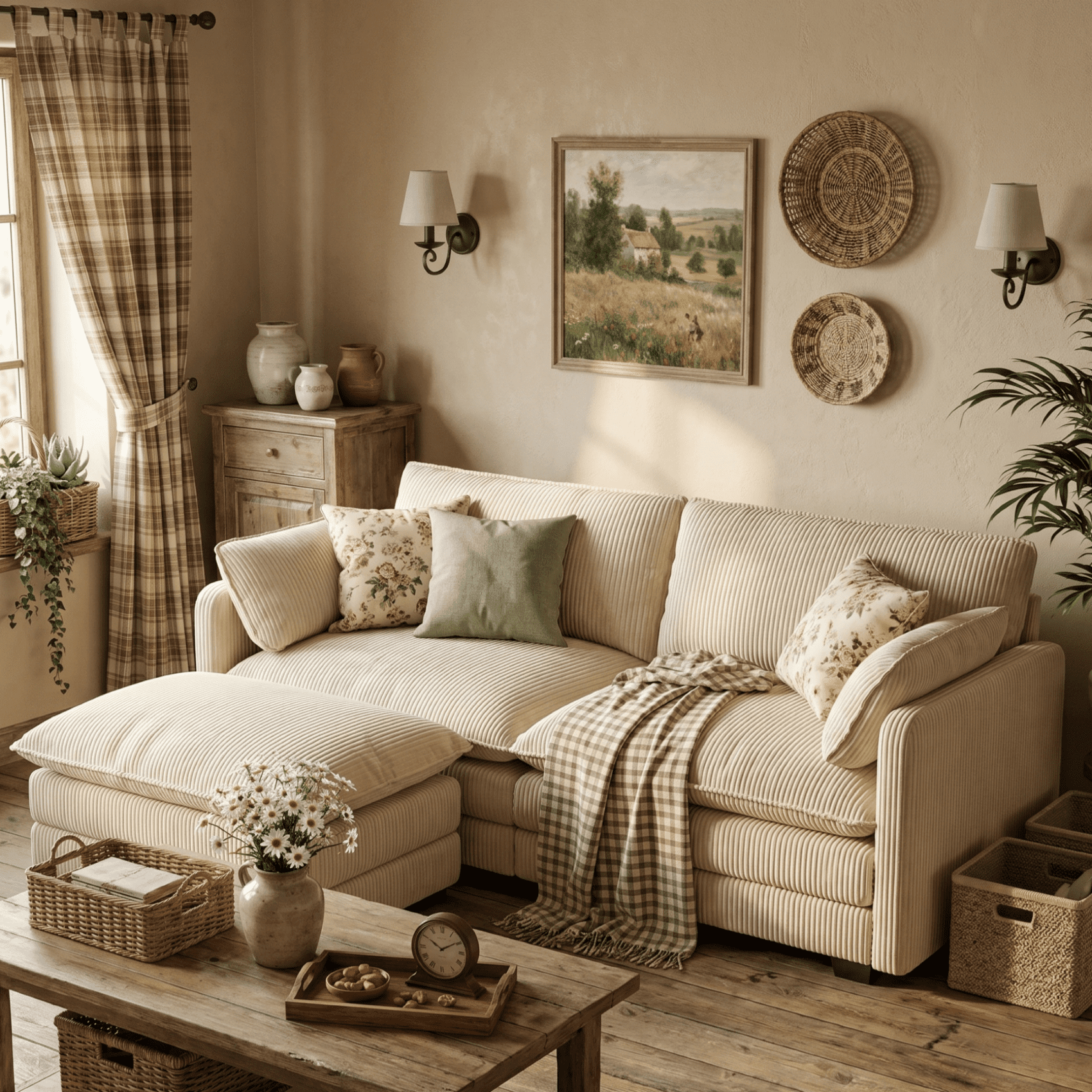 70'' Cloud Loveseat with Ottoman for Small Space, Noelse Comfy Small Sofas and Couches with Deep Seat and Pillows for Living Room and Bedroom, Corduroy Fabric, Beige