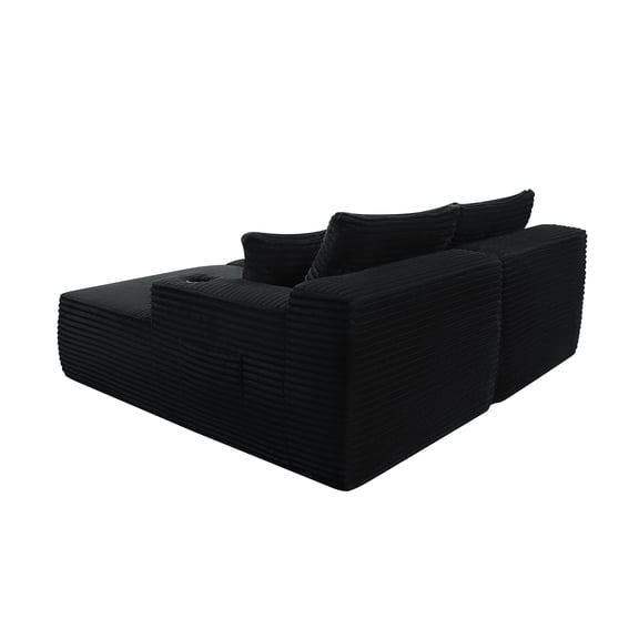 75" Cloud Sectional Couch, L-Shape Chaise with R-Shape Chaise with Deep Seat and Comfortable 2 Seater Couch for Modern Living Room,(Plush Fabric),Black,CUP HOLDER