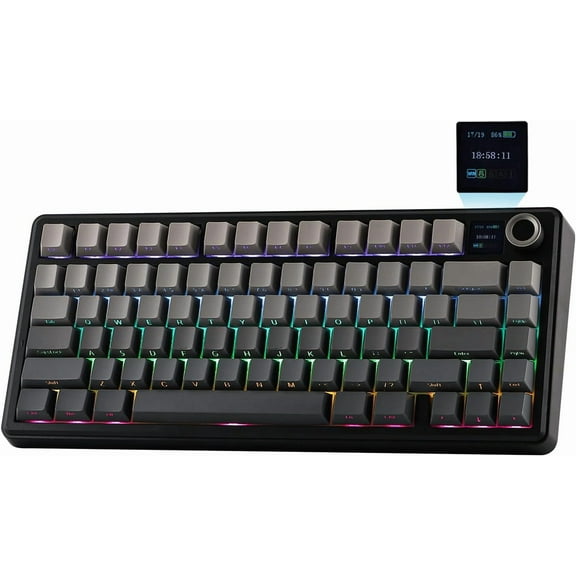 75% Compact Wireless Mechanical Keyboard with RGB Backlit and Smart LCD Display  Hot-Swappable Gaming Keyboard with Knob Control and Multi-Device Connectivity for PC, Mac, and Mobile,Black Gradient