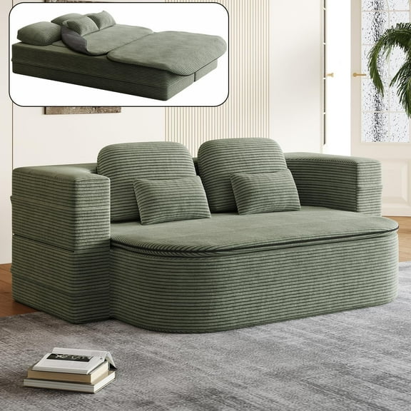 75" Convertible Folding Sofa Bed,Full Size Sleeper Sofa with Blanket,Modern Chenille Fabric Floor & Futon Loveseat Couch,Memory Foam Folding Mattress Sleeper for Living Room