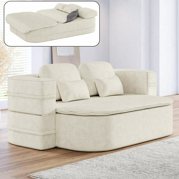 75" Convertible Folding Sofa Bed,Full Size Sleeper Sofa with Blanket,Modern Chenille Fabric Floor & Futon Loveseat Couch,Memory Foam Folding Mattress Sleeper for Living Room