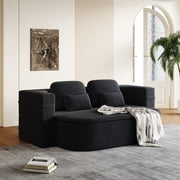 CAPCAEK 75 Convertible Sofa Bed, Corduroy Floor Couch with Blanket and 4 Pillows for Living Room, Black