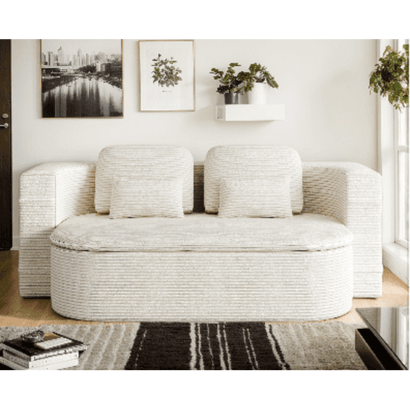 75'' Convertible Floor Folding Couch, 2-in-1 Sleeper Sofa Bed with Memory Foam, Foldable Sofa with 4 Pillows & Blanket for Living Room, Apartment, No Assembly Needed