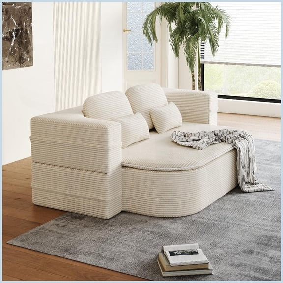 75'' Corduroy 2-in-1 Foldable Sofa Bed, Convertible Floor Lounge with Silk Wool Blanket for Living Room Bedroom