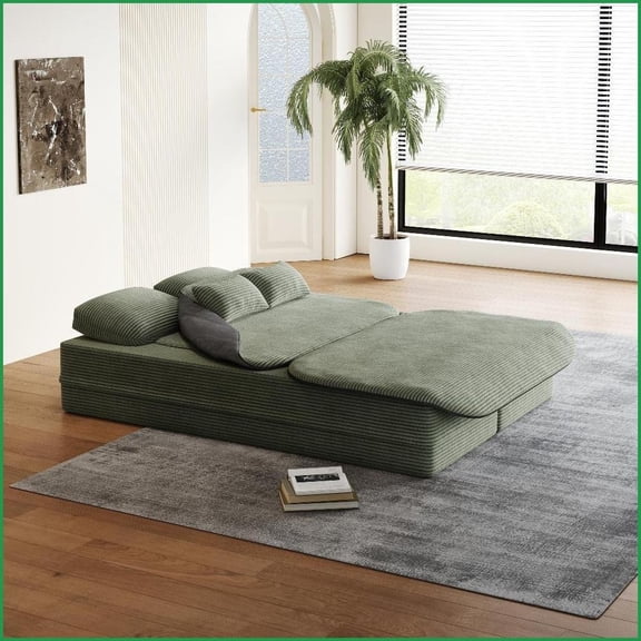 75'' Corduroy 2-in-1 Foldable Sofa Bed - Soft Breathable Floor Lounge for Living Room Bedroom
