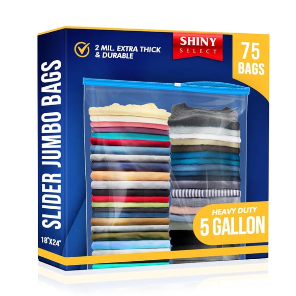 [ 75 Count ] Extra Large Huge Jumbo Big Slider Freezer Food Storage Bags with Resealable Slider Closure, Big 5 Gallon Size, 18" x 24"