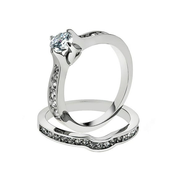 .75 Ct Cubic Zirconia Stainless Steel 316 Wedding Ring Set Women's Size 8