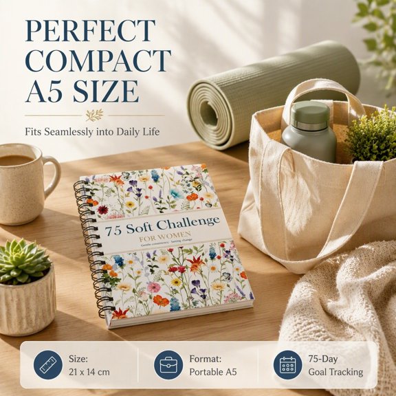 75 Day Habit Planner, Undated Challenge Notebook, Daily Routine Tracking and Written Personal Reflection for Flexible Start Dates, A5 Format with Botanical Cover and Spiral Binding