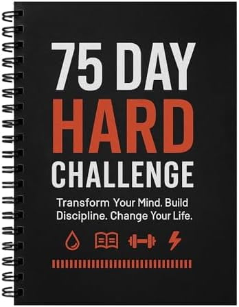75 Day Hard Challenge Journal for Men or Women with PVC Cover – 75 Hard Challenge Book with Daily, Weekly, Monthly Planner & Wellness Trackers – 75 Challenge Planner Tracker for Fitness, Habits &