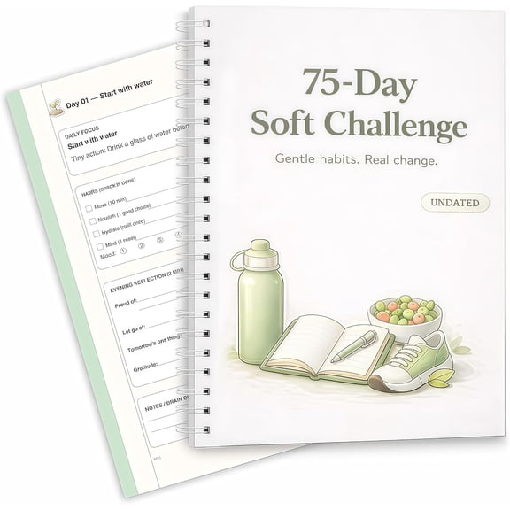 75Day Soft Challenge Planner (Undated)  Gentle Habit Tracker & Daily Wellness Journal, 5Minute Daily Focus, Tiny Actions, Reflection Prompts, Milestone CheckIns