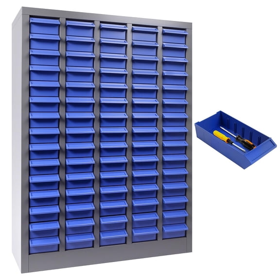 75 Drawer Parts Cabinet, Heavy Duty Steel, Multi Compartment, Dustproof, Smooth Sliding, Space Saving, Blue Drawer Tool Organizer, Hardware Storage Cabinet for Garage, Workshop, Maintenance Room