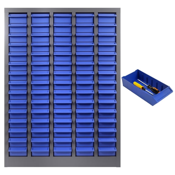 75 Drawer Parts Cabinet,Tool Storage Cabinet With Blue Finish,Durable HIPS Drawers And Metal Shelves,75 Slot Parts Cabinet For Electronics Lab Or Warehouse,Blue