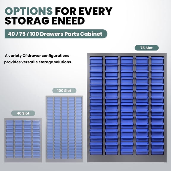 75 Drawers Parts Cabinet, Bolt and Nut Tool Storage Cabinet, Hardware Storage Cabinet with ABS Material Drawer, Part Cabinet Organization, Plastic Drawers for Lab Workshop Warehouse