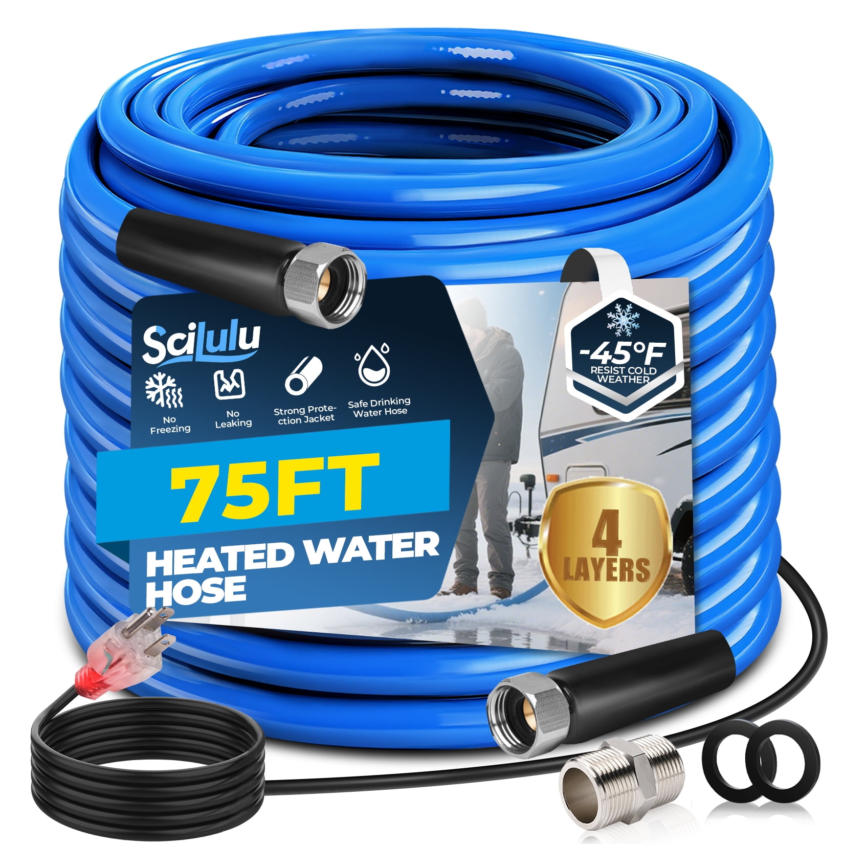Walmart Deal of Walmart Black Friday Deals 2025 Scilulu RV 75 FT Heated Water Hose Outdoor Drinking Water Hose Freeze Protection Down to -45 F for RV Trailer