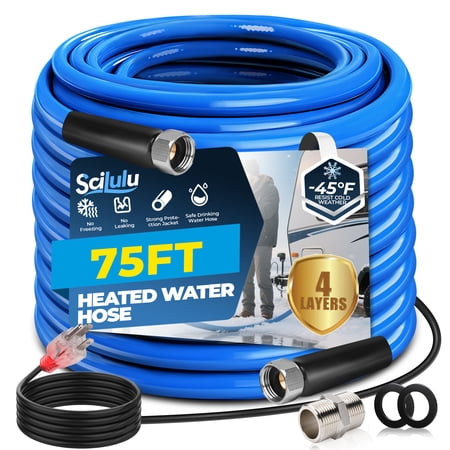 Scilulu RV 75 FT Heated Water Hose Outdoor Drinking Water Hose Freeze Protection Down to -45 F for RV Trailer