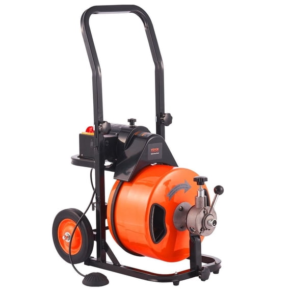 75 FT x 1/2 Inch Drain Cleaning Machine with Auto-Feed, Sewer Snake Auger for 1"-4" Pipes | Includes 4 Cutters & Air-Activated Foot Switch