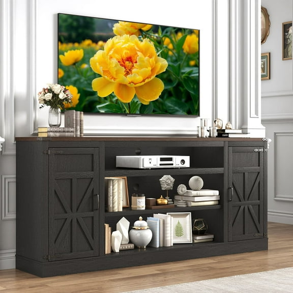 75" Farmhouse TV Stand for 75 80 85 Inch TVs, 33" Tall Highboy Entertainment Center w/Outles USB Ports, Rustic Media Console w/Storage Shelves, Wood Television Stand for Living Room