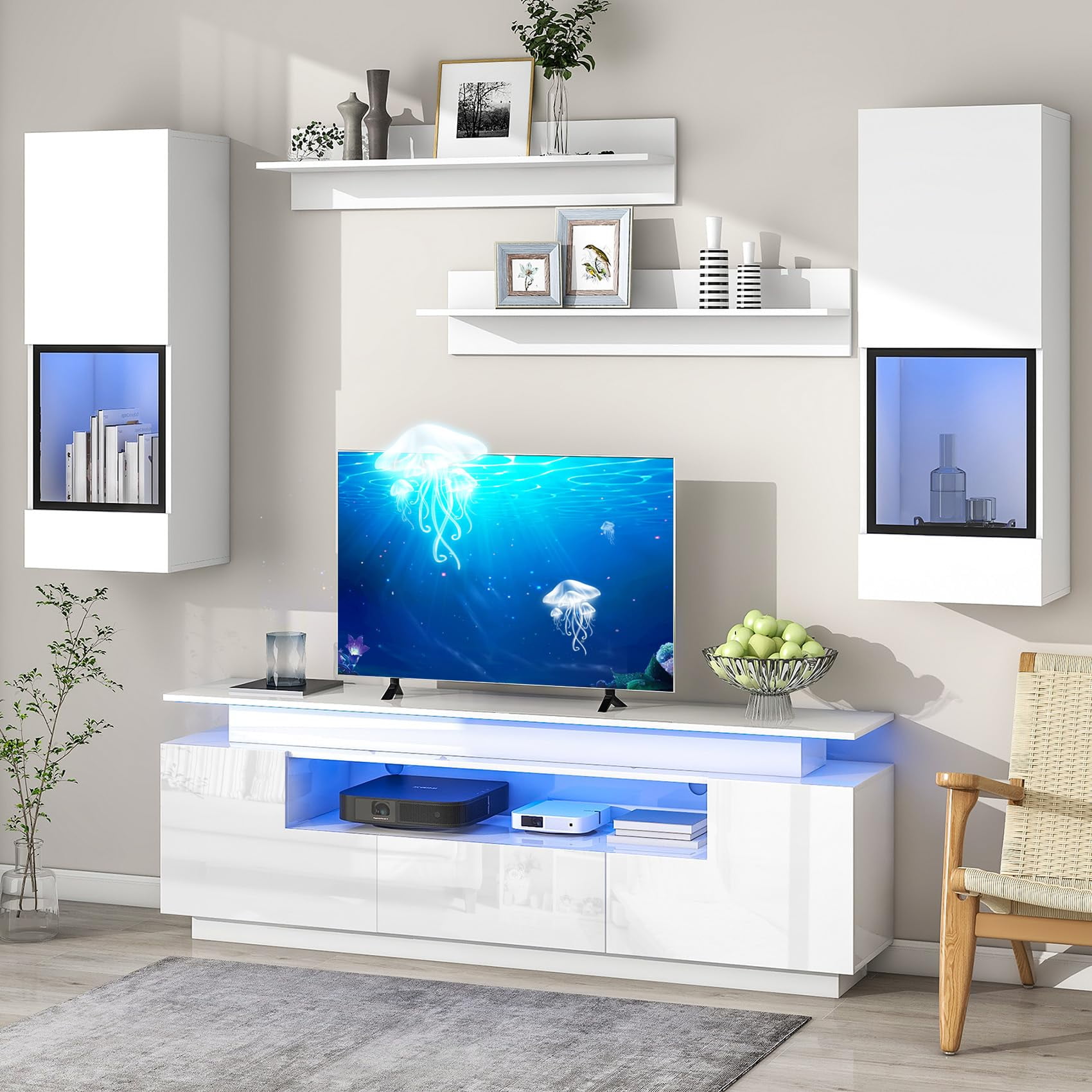 75" Floating Entertainment Center Set, 5 Pieces Floating TV Stand Set