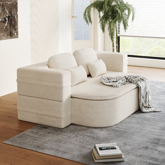 Modern Corduroy 75'' Foldable Sofa with Multi-Functional Blanket