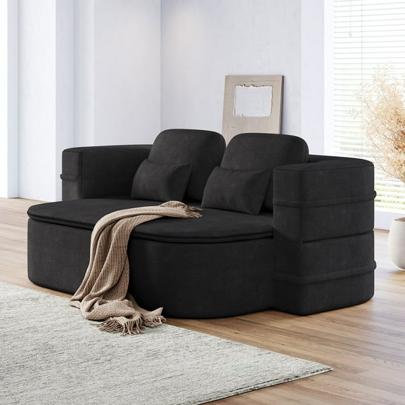 75" Foldable Sleeper Sofa Bed, Convertible Floor Couch with Blanket & Pillows, No Assembly,Black