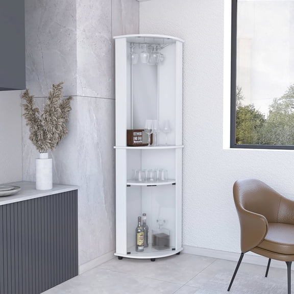 75" Freestanding Particle Board Corner Bar Cabinet with Mirrored Back / Hold Glasses for Mixing Drinks