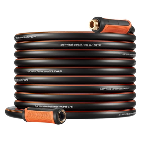 75 Ft 5/8 Inch Garden Hose Heavy 4 Layer Rubber 150 PSI 600 PSI Burst Flexible 3/4 Inch Fitting Yard Watering