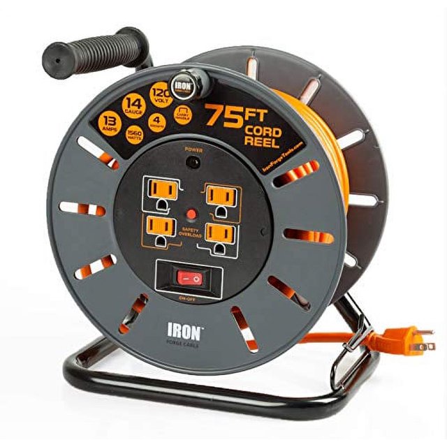 75 Ft Extension Cord Reel with 4 Electrical Power Outlets 14/3 SJTW