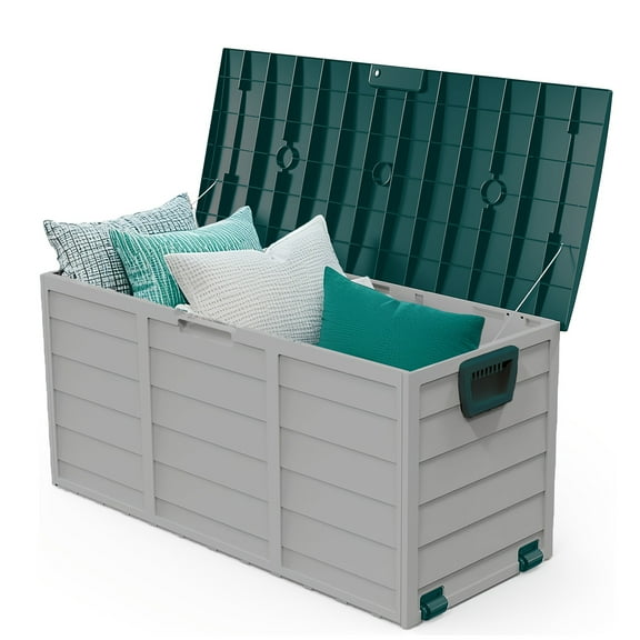 75 Gallon Black Waterproof Outdoor Storage Deck Box with Handles & Wheels, Large Patio Storage Cabinet for Pool/Garden/Camping Gear, Easy Assembly Yard Organizer