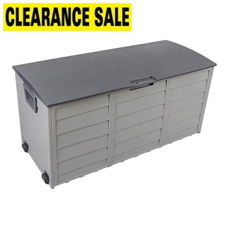 75 Gallon Deck Box Deck for Outside, Patio Large Storage Cabinet, Waterproof Storage Chest on Wheels for Christmas Gift, Garden Tools, Kids' Toys,Brown,260L