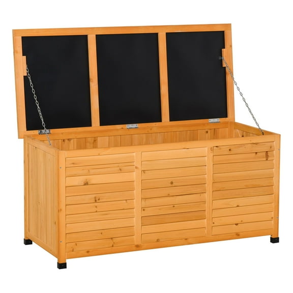 75 Gallon Deck Box Wooden Outdoor Storage Container - Yellow, Weather Resistant, Garden Patio Furniture Chest with Aerating Gap