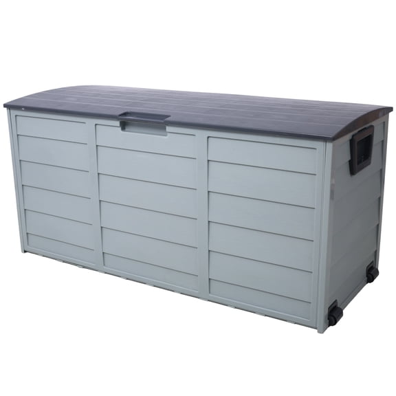 75 Gallon Gray Resin Outdoor Deck Storage Box with Wheels & Side Handles, Weatherproof Patio Pool Storage Bin