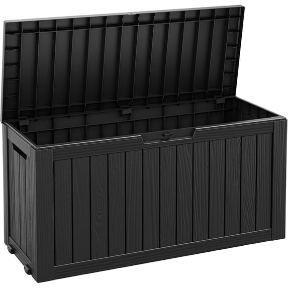 75 Gallon Outdoor Deck Box Waterproof, Large Storage Box for Patio, Resin Storage Bench Lockable for Garden Tools, Package Delivery, Black