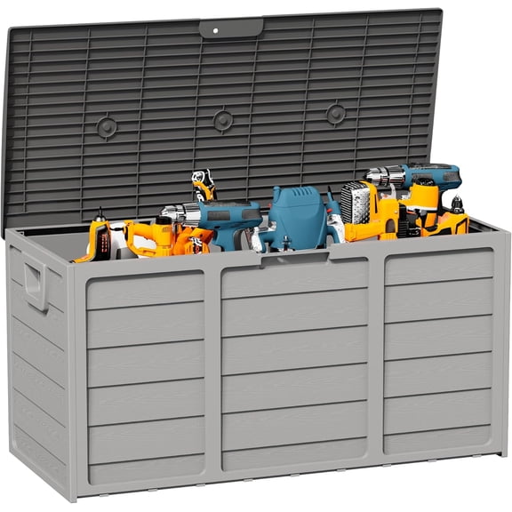 75 Gallon Outdoor Deck Storage Box - Heavy Duty storage box with Lockable Lid & Handles for Patio, Garden,Poolside, Yard - Weatherproof &UV,Grey