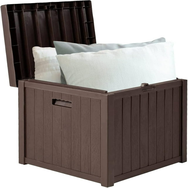 Dolonm 80 Gallon Deck Box, Outdoor Storage Box, Polypropylene Resin,Waterproof Resin Storage Bin With Lockable Lid - Light Coffee Color