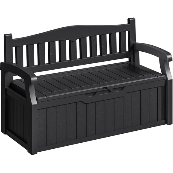 75 Gallon Outdoor Storage Benches Lockable Deck Box with Waterproof and UV Resistant, Waterproof Storage Box for Patio Furniture, Tools, Cushions (Black)
