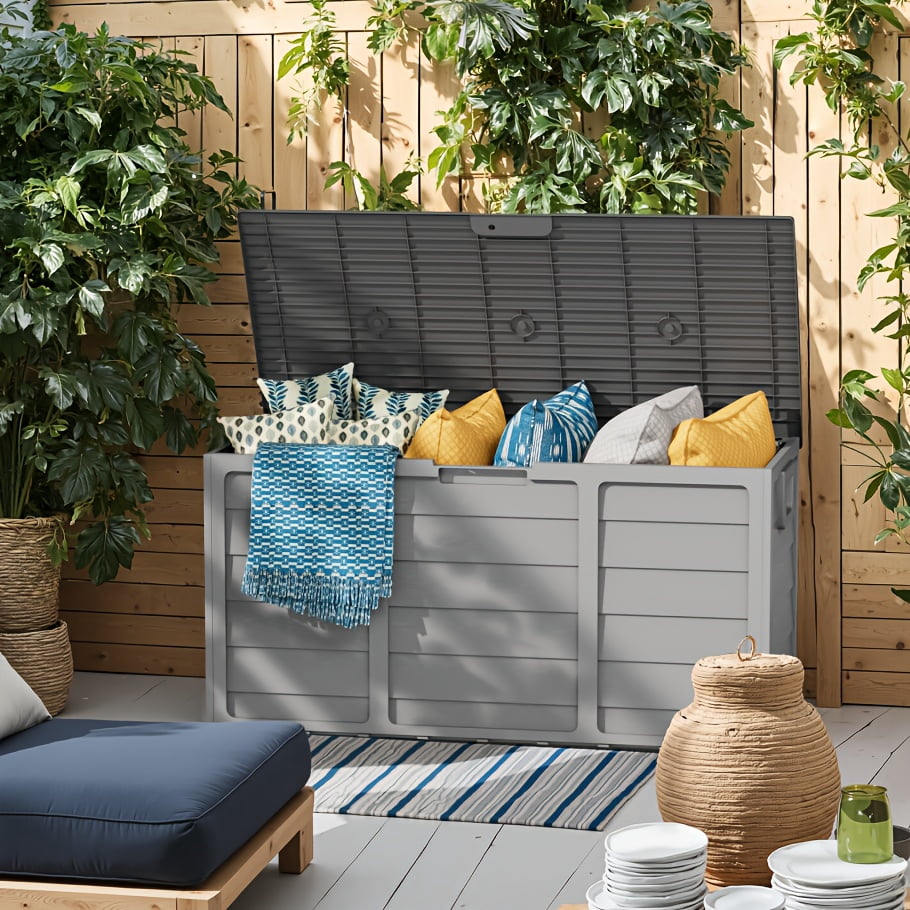 75 Gallon Outdoor Storage Box, Deck Box Resin with Handles, Outside ...
