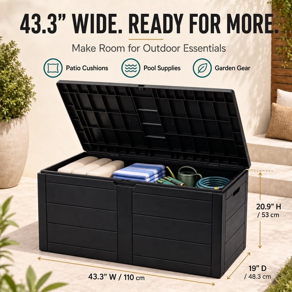 75 Gallon Outdoor Storage Box, Deck Box Resin with Handles, Outside Storage Container for Home, Kitchen, Patio Garden, Pool, Rack for Outdoor Storage, Box, Cabinet, Rack for Outdoor Storage, Box,Cabi