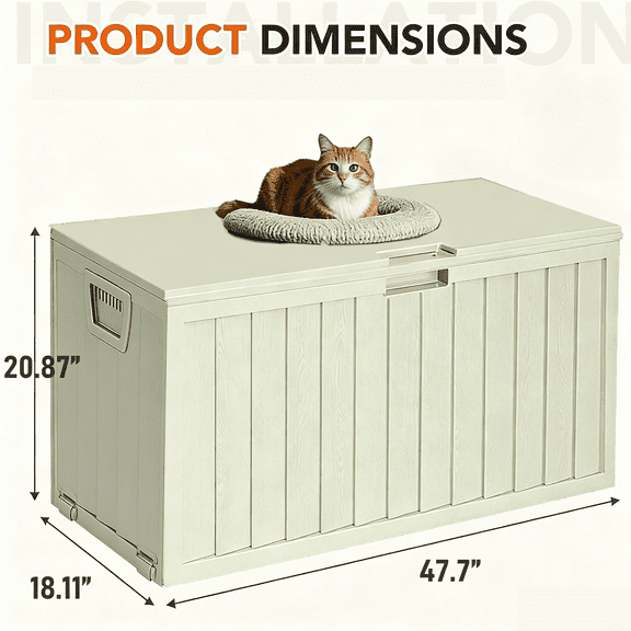 75 Gallon Outdoor Storage Box with Handles, Deck Box with Handles for Pool Accessories, Garden Tools, Camping Gear, Holiday Gift, Easy to Assemble, Box, Cabinet, Rack for Outdoor Storage, with Gloves