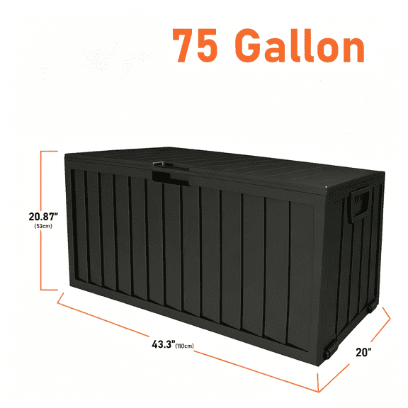 75 Gallon Outdoor Storage Box with Handles, Deck Box with Handles for Pool Accessories, Garden Tools, Camping Gear, Holiday Gift, Easy to Assemble, Box, Cabinet, Rack for Outdoor Storage, with Gloves