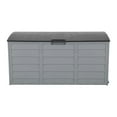 thumbnail image 1 of 75 Gallon Plastic Yard Storage Box with 2 Wheels & Lockable Seat, Outdoor Storage Deck Box Chest for Backyard, Porch, Patio, Garden, All-Weather Storage Container for Tools, Toys, Grey, 1 of 8
