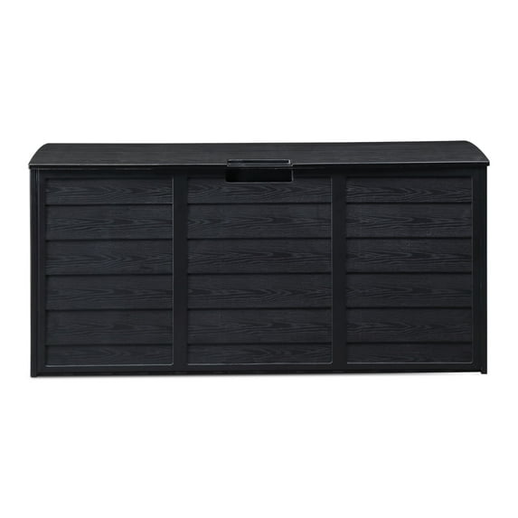 75 Gallon Plastic Yard Storage Box with 2 Wheels & Lockable Seat, Outdoor Storage Deck Box Chest for Backyard, Porch, Patio, Garden, All-Weather Storage Container for Tools, Toys, All Black