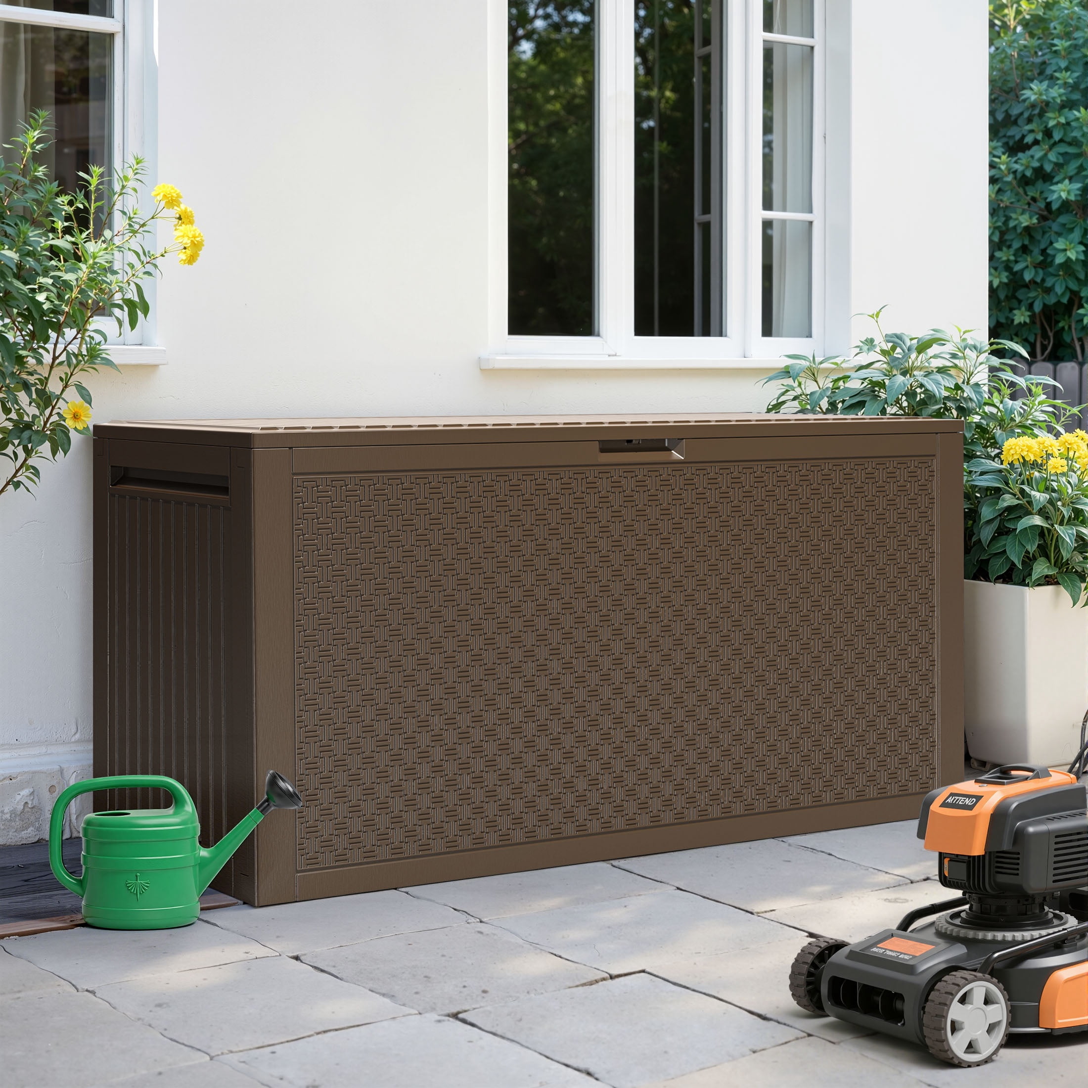 90 Gallon Resin Deck Box, Outdoor Lockable Storage Container for Patio ...